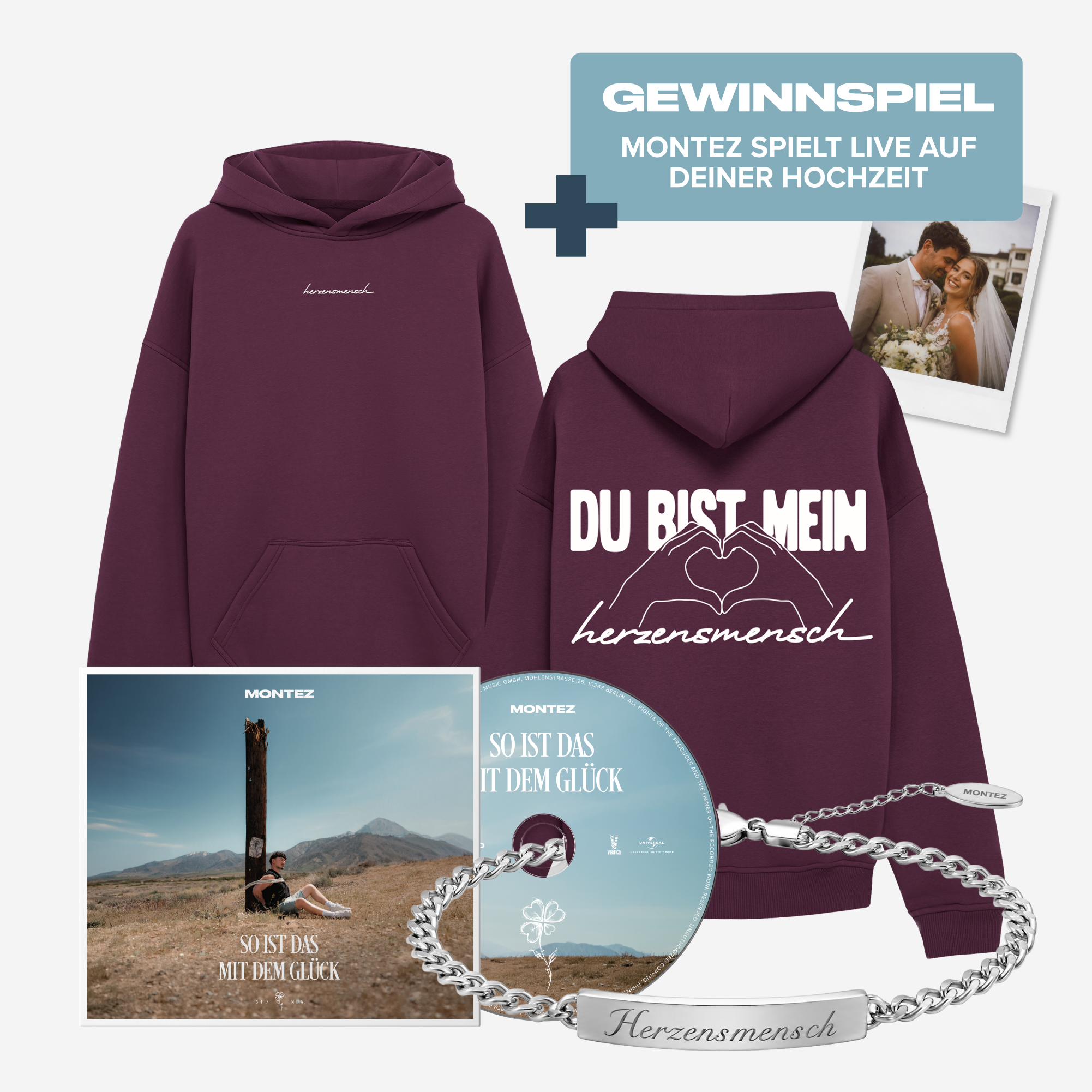 Montez So ist das mit dem Glück CD + Hochzeitsbundle mit "Herzensmensch" Hoodie + Armband 452617